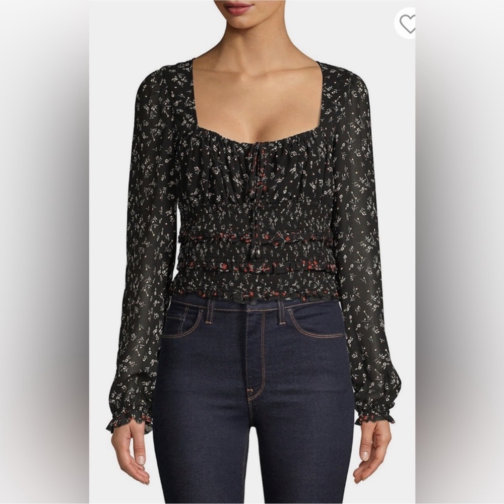 Free People Lolita Floral Peasant Top In Black